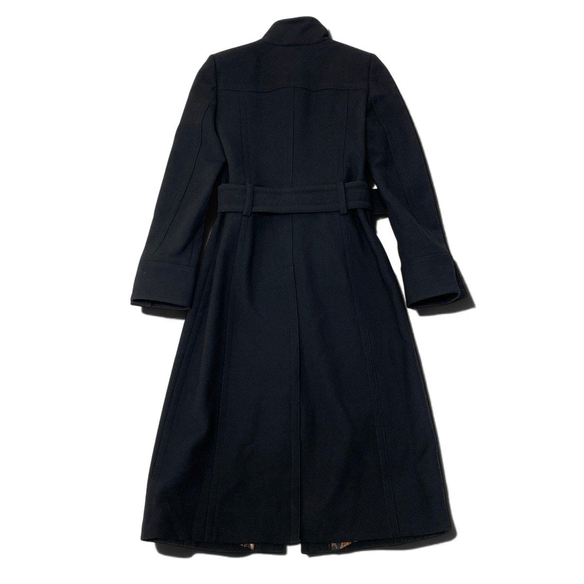 i27 【美品】DOLCE＆GABBANA ロングコート スタンドカラー ウエストベルト ブラック ウール100％ レディース 女性用u02t