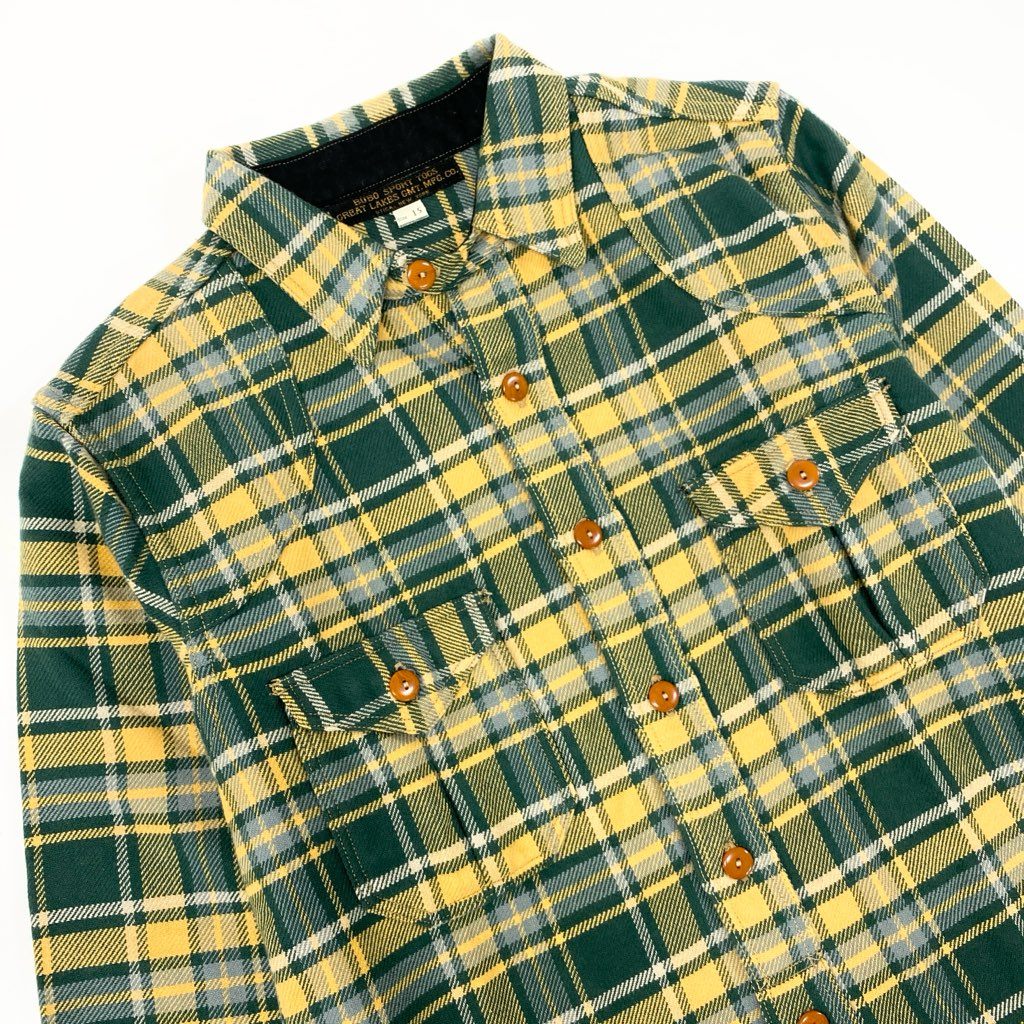 6l25 FREEWHEELERS フリーホイーラーズ BUBO ネルチェックシャツ Size15 グリーン イエロー GREAT LAKES GMT アメカジt18r