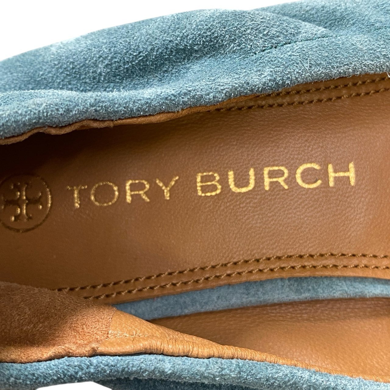 1a6 TORY BURCH トリーバーチ ローファー パンプス フラットシューズ スウェード 8Mサイズ ブルー系 レザー レディースk02i