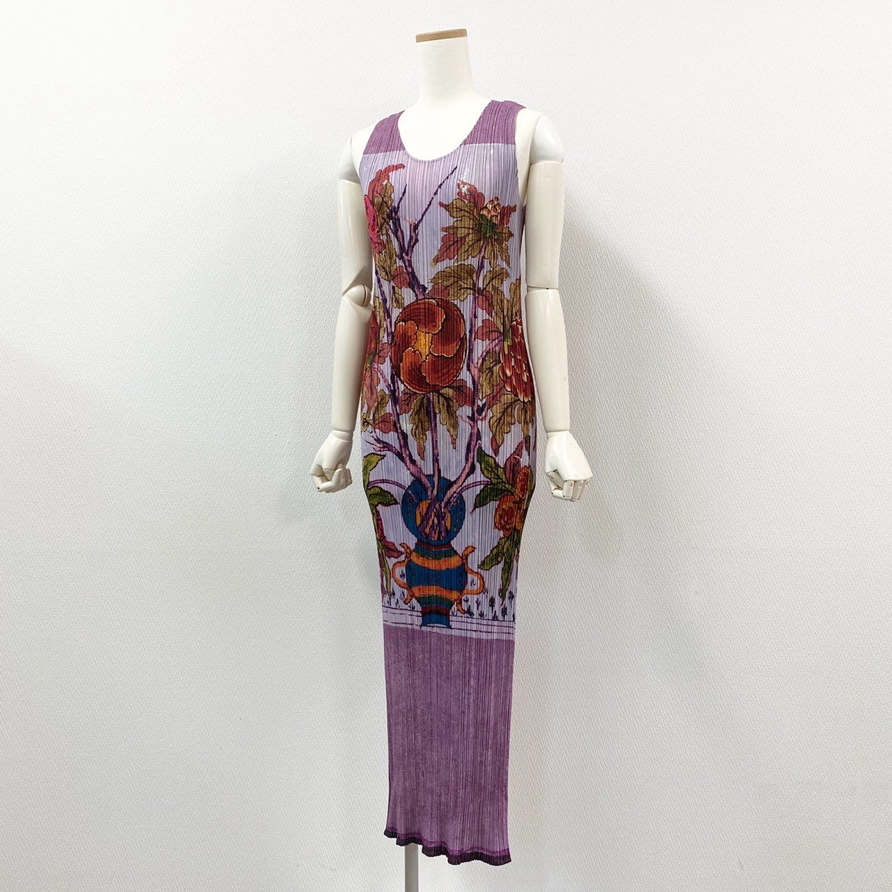 Aa24 【美品】 PLEATS PLEASE プリーツプリーズ イッセイミヤケ ロングカーディガン ワンピース 牡丹 セットアップ 1998 PP84-JH517 3 パープル レディース 女性用k02i