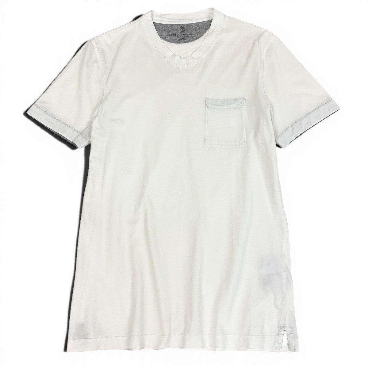 84e29 BRUNELLO CUCINELLI ブルネロクチネリ SLIM FIT Vネック 半袖Tシャツ カットソー サイズXS ホワイト コットン100％ メンズ 紳士服u02t