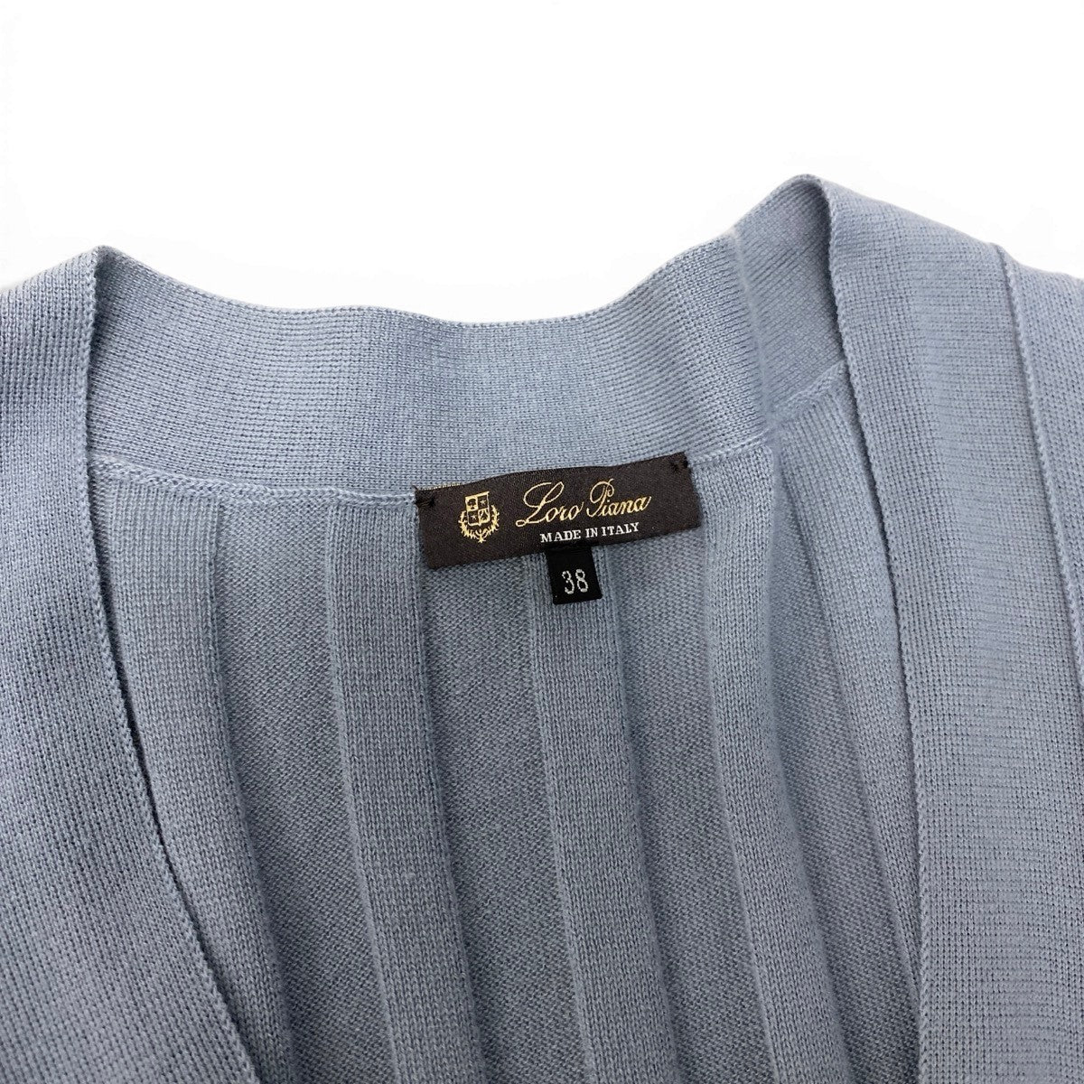 90g24 Lolo Piana ロロピアーナ カシミヤニット リブニット カーディガン サイズ38 ブルーグレー カシミア100％ レディースt18r