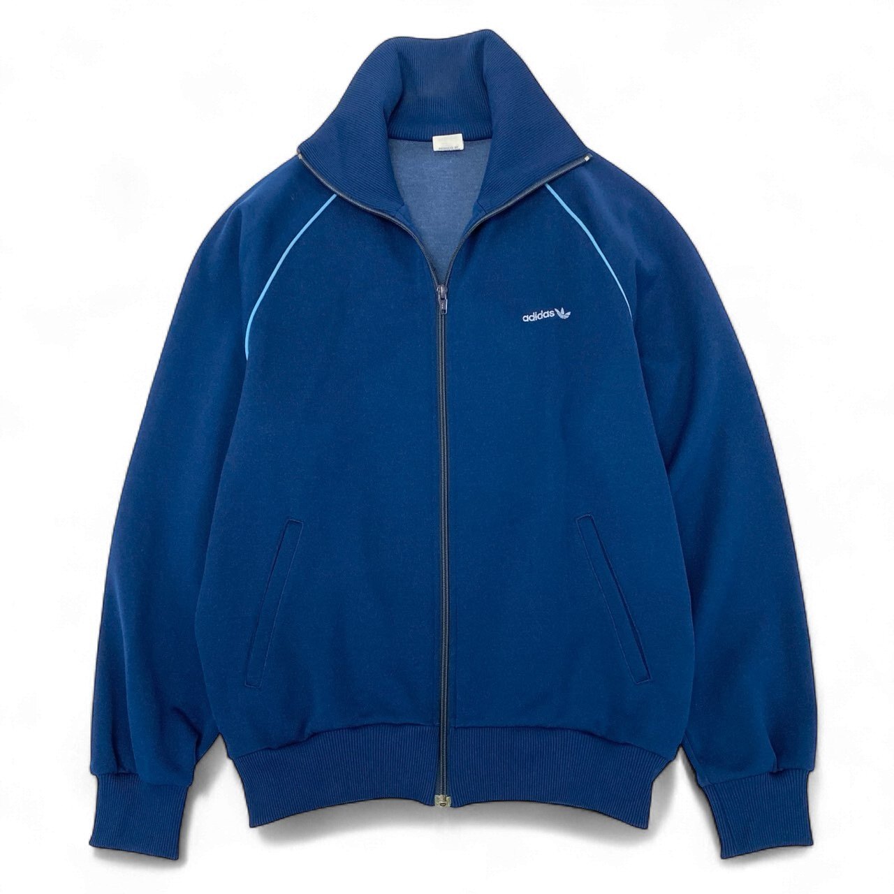 47k5 adidas アディダス 80`s vintge 西ドイツ製 トラックジャケット ブルゾン ワンポイント刺繡 ATS-80 L ブルーo07t