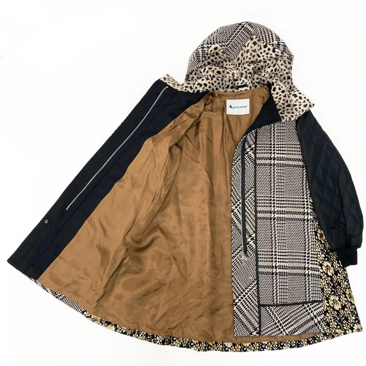 51c14 Aquascutum アクアスキュータム 近年モデル パターン切替 コート サイズM 日本製 フード取外し可t18r