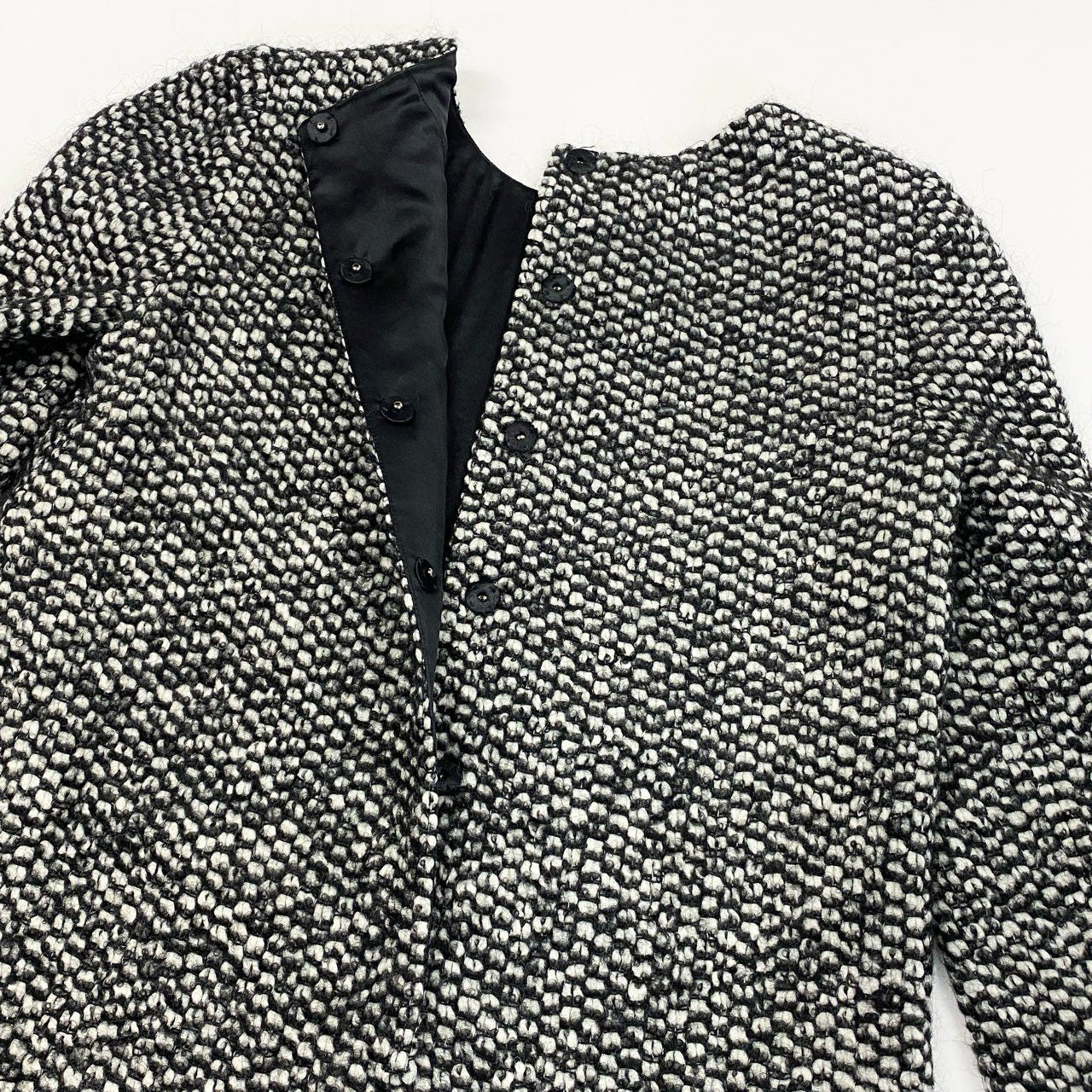 58a21【極美品】 DOLCE&GABBANA ドルチェアンドガッパーナ ツイードワンピース ウールワンピース 裾フリル ロングスリーブ レディース 女性用 40 ブラック ホワイトu02t