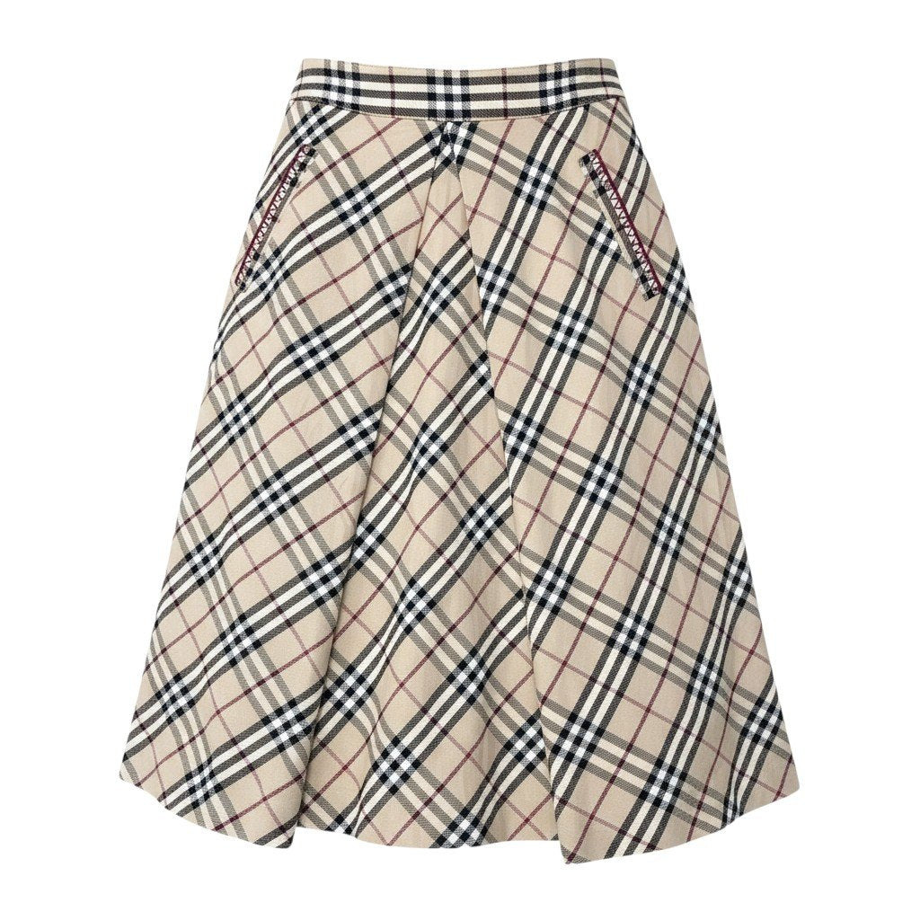 Ig6 BURBERRY LONDON BLUE LABEL バーバリーロンドン ブルーレーベル ノバチェック柄 フレアスカート 膝丈 FL525-400 サイズ34 ベージュ レディースo07t
