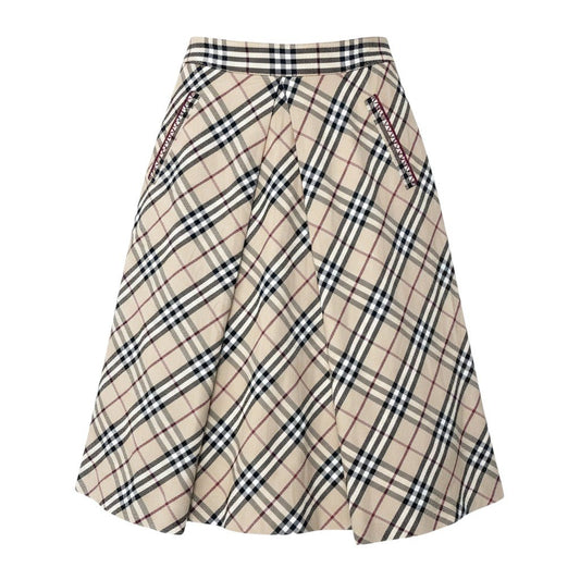 Ig6 BURBERRY LONDON BLUE LABEL バーバリーロンドン ブルーレーベル ノバチェック柄 フレアスカート 膝丈 FL525-400 サイズ34 ベージュ レディースo07t