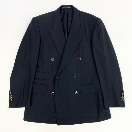 62l24 dunhill ダンヒル テーラードジャケット ダブルプレスト ウールジャケット 46サイズ ネイビー ウール100％ メンズo07t