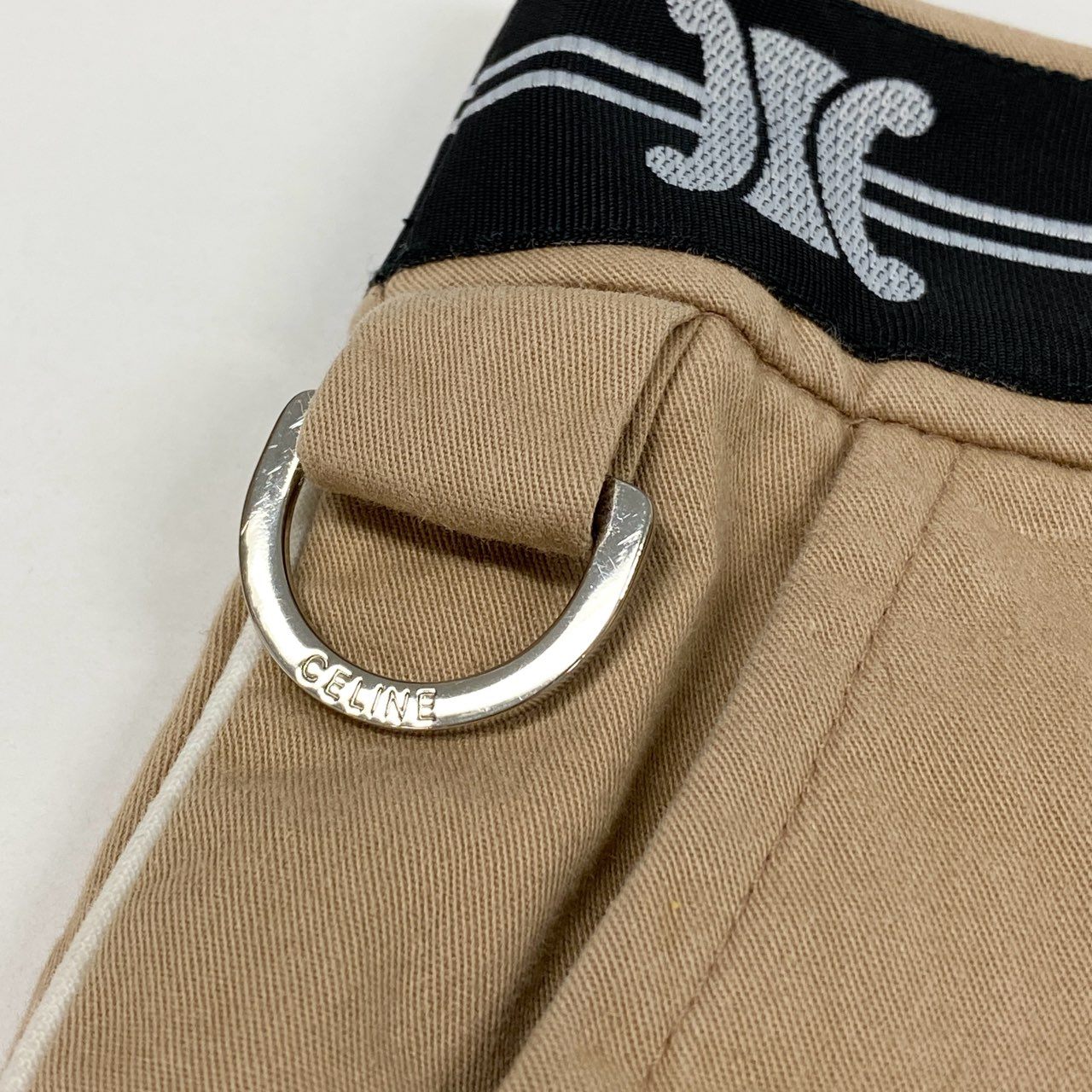 65b10 Vintage CELINE セリーヌ ウエスト マカダム スカートショーツ ショートパンツ キュロット 34 ベージュ レディースk02i