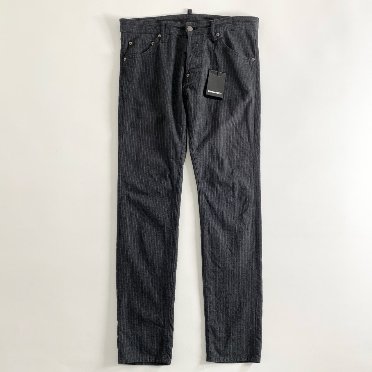 12d15 《美品》 DSQUARED2 ディースクエアード イタリア製 S71LB0564 COOL GUY JEAN ストレートテーパードパンツ ボトム 46 グレー ストライプ コットン