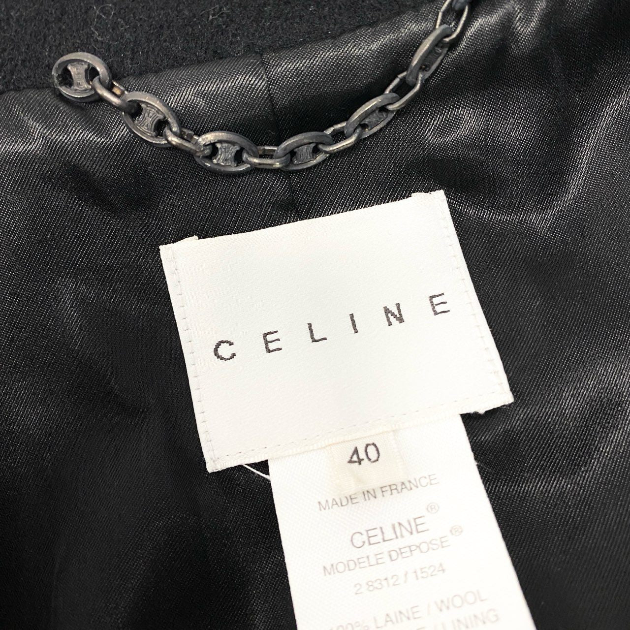 11b6【美品】 Vintage CELINE セリーヌ ロングチェスターコート ウールコート アウター 40サイズ ブラック ウール100％ レディース 女性用u02t
