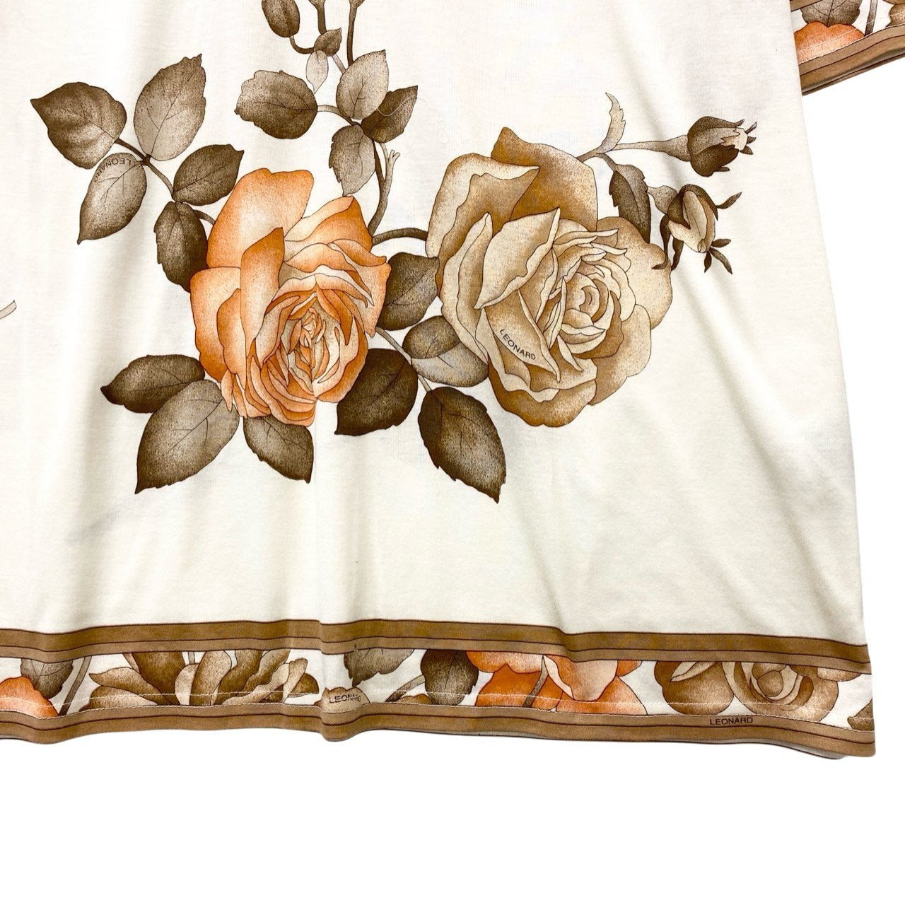 51c13 LEONARD レオナール 美しい花柄プリント 半袖Tシャツ カットソー トップス LL マルチカラー コットン レディースu02t