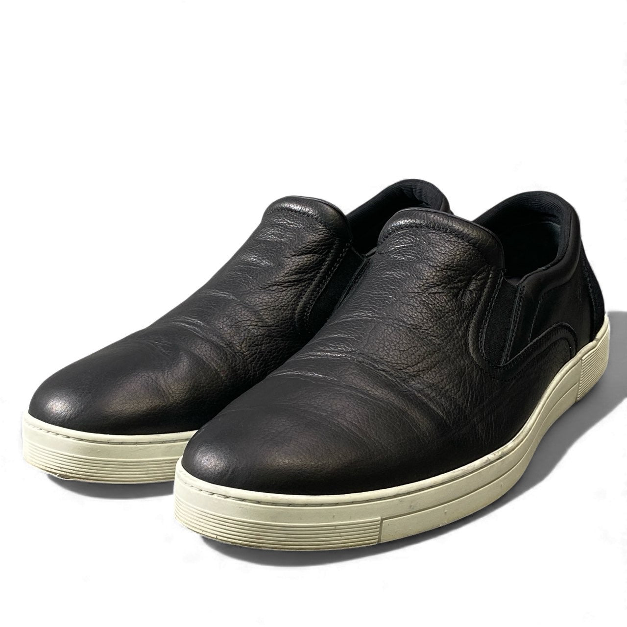 2L15 Salvatore Ferragamo サルヴァトーレフェラガモ 本革レザー スリッポン レザーシューズ スニーカー サイズ9EEE ブラック レザー メンズ 男性用 靴k02i