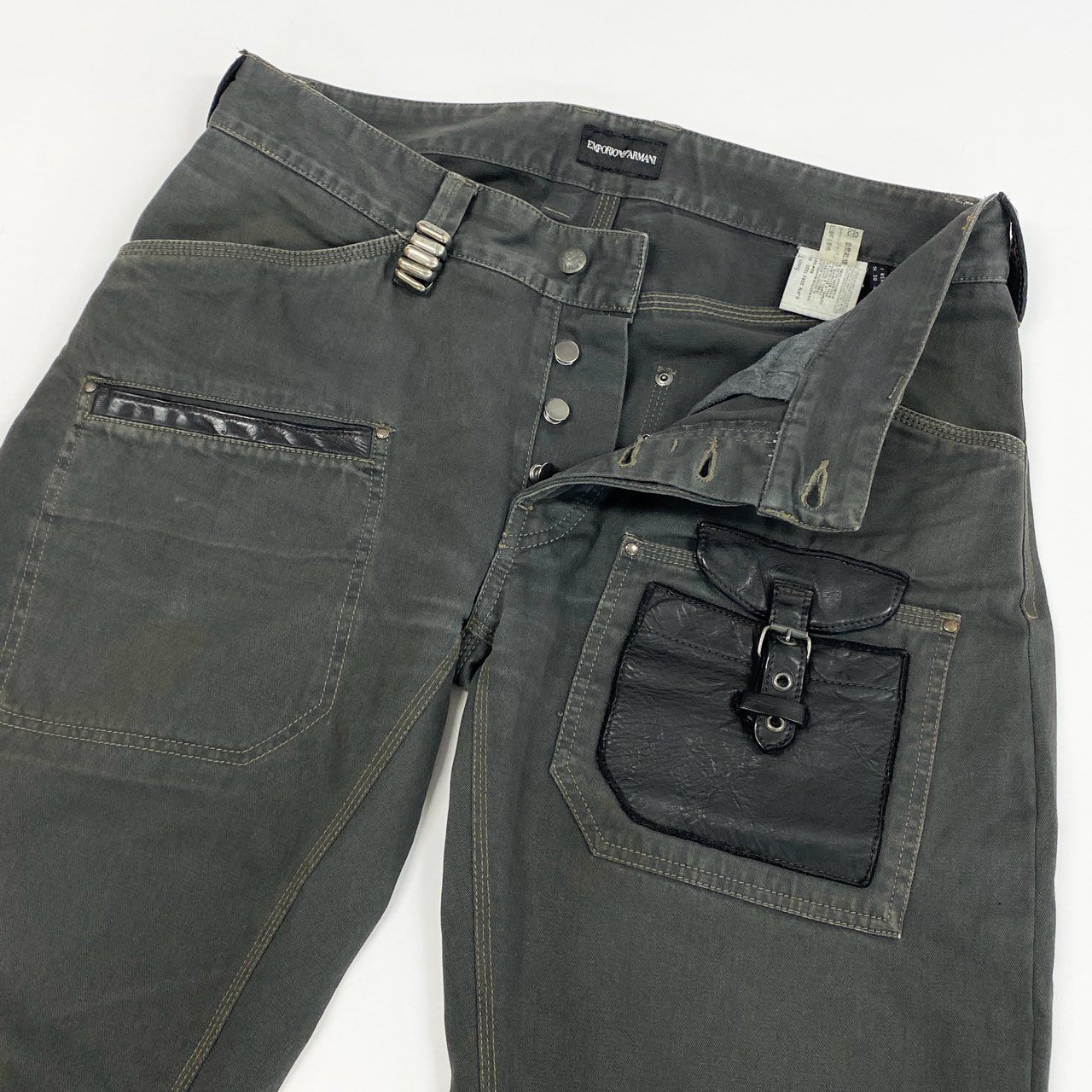 69k7 EMPORIO ARMANI エンポリオアルマーニ ワークパンツ カーゴパンツ パンツ ボトム レザーポケット  2062 7320 38サイズ カーキ メンズu02t