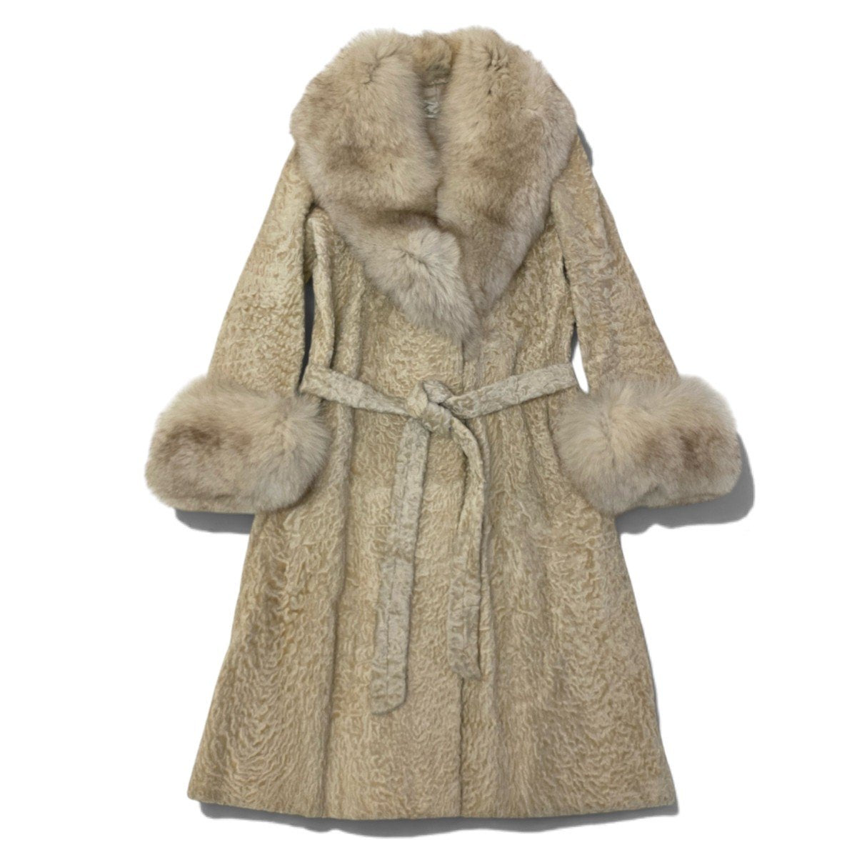 69i24 Jaiyo Mink フォックスファー カルガンラム ロングコート サイズF アイボリー 本毛皮 Fox Fur ＆ Karakul Lamb Fur Coatt18r