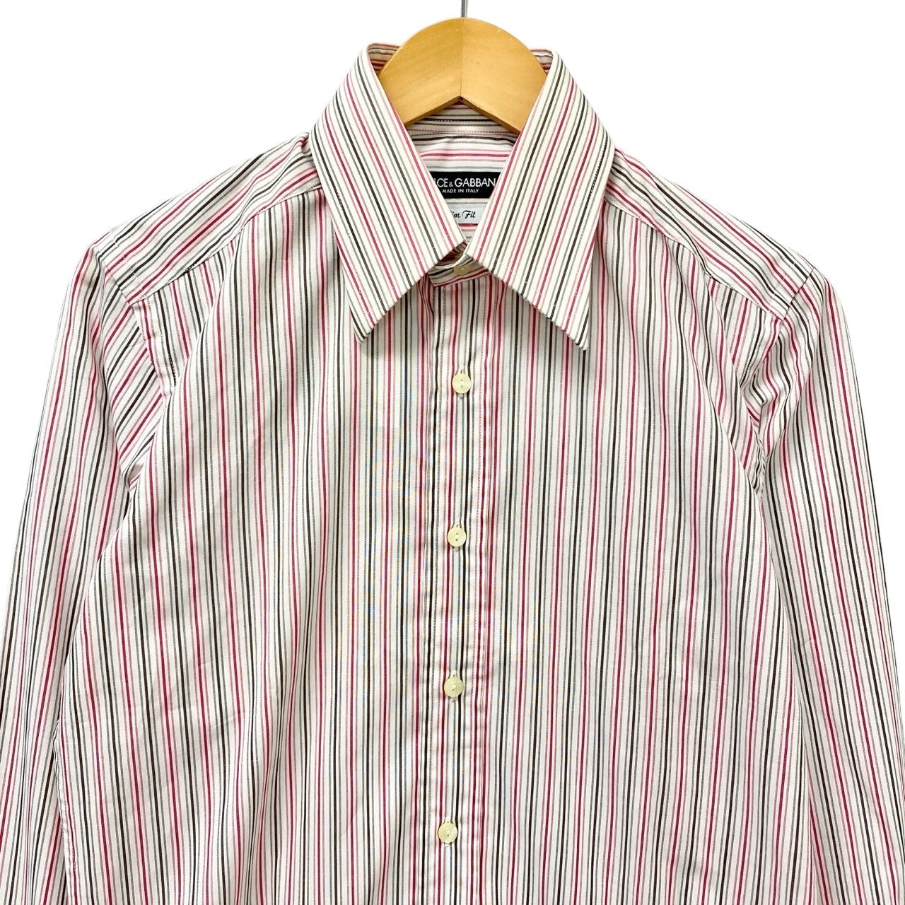 5c2 【未使用タグ付】 DOLCE&GABBANA ドルチェアンドガッパーナ Slim Fit ロングスリーブシャツ ストライプシャツ 伸縮ストレッチ ビジネス メンズ 紳士服 15/38 マルチカラーu02t