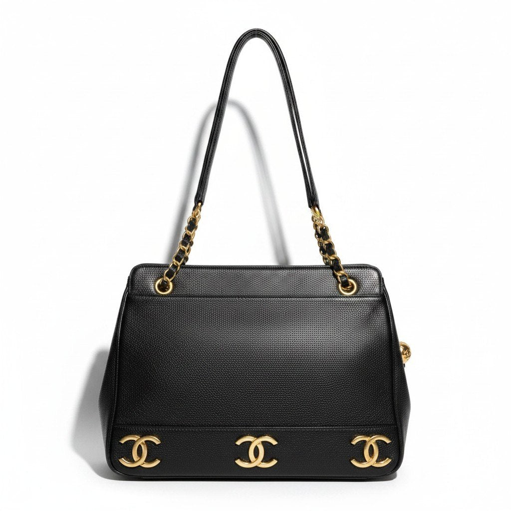 c18 CHANEL シャネル トリプルココマーク キャビアスキン ショルダーバッグ Caviar Skin Triple Coco Chain Shoulder Bag ブラック レザーt18r