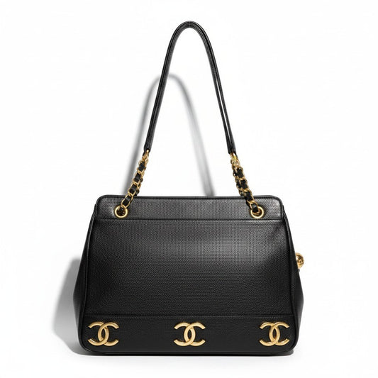 c18 CHANEL シャネル トリプルココマーク キャビアスキン ショルダーバッグ Caviar Skin Triple Coco Chain Shoulder Bag ブラック レザーt18r