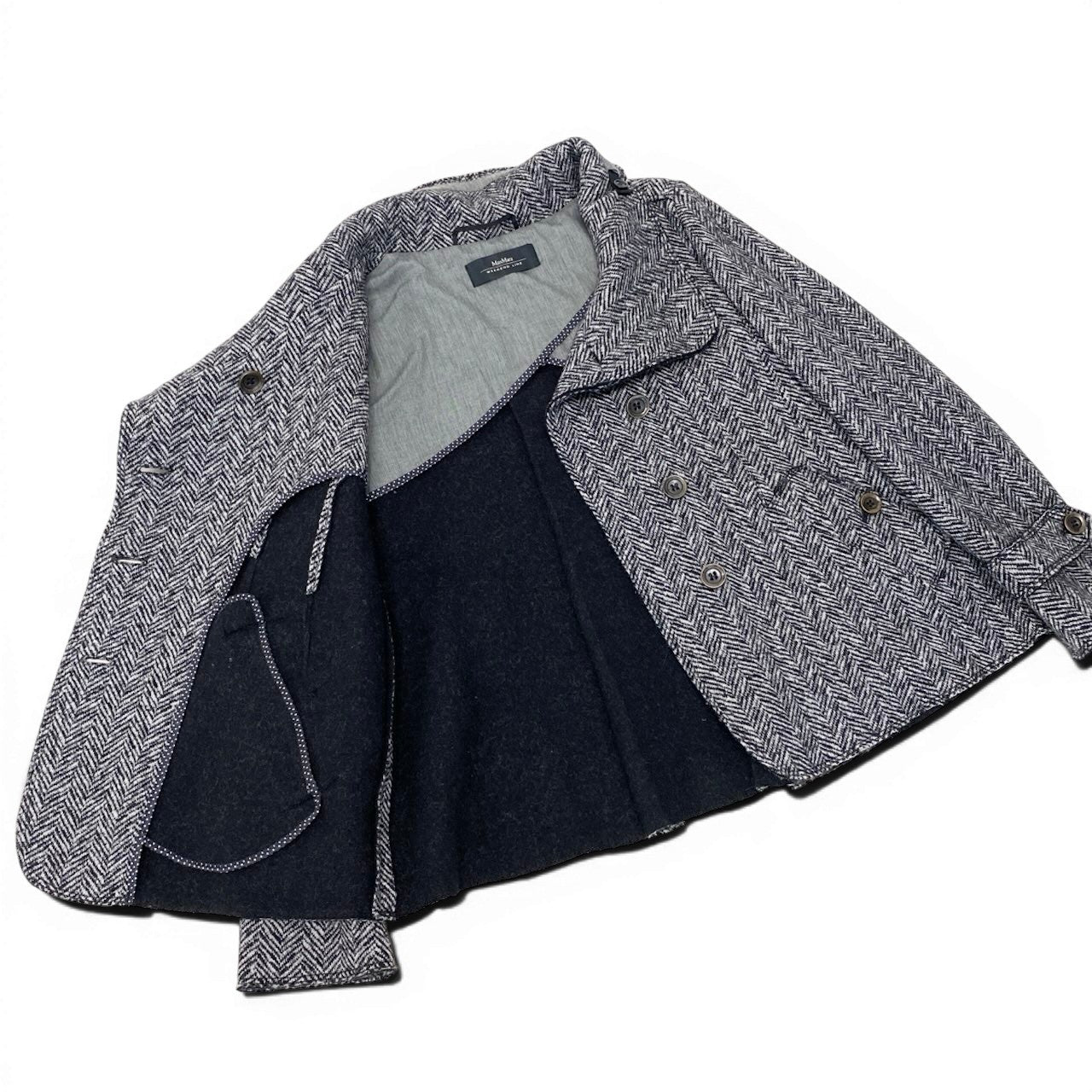89g20 MaxMara WEEKEND LINE マックスマーラ ウィークエンドライン ヘリンボーン スタンドカラージャケット ショートコート サイズ38 ブラック ホワイト レディース女性用u02t