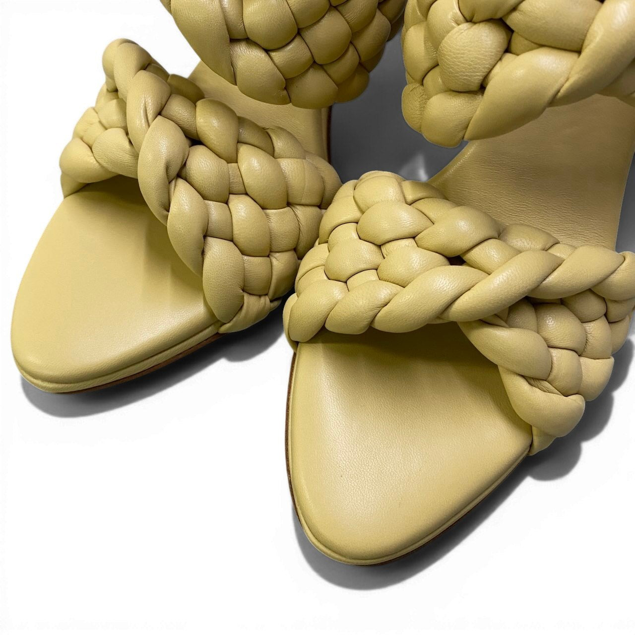 Ad2 BOTTEGA VENETA ボッテガヴェネタ イントレチャート カーブサンダル サイズ36 1/2 イエロー系 レザー レディースta1