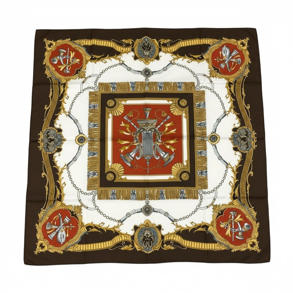 d9 HERMES エルメス カレ90 シルクスカーフ  Carre 90 Silk Scarf 茶系 小物t18r