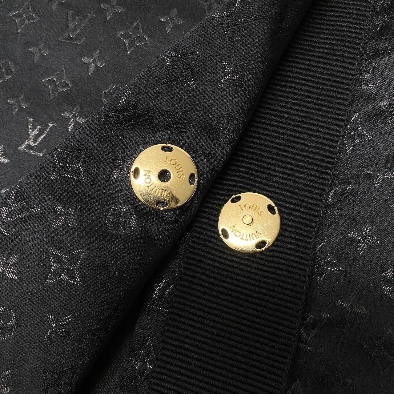 I LOUIS VUITTON ルイヴィトン モノグラムロングコート ノーカラー シルク混 イタリア製 42サイズ ブラック レディース 女性用nu1