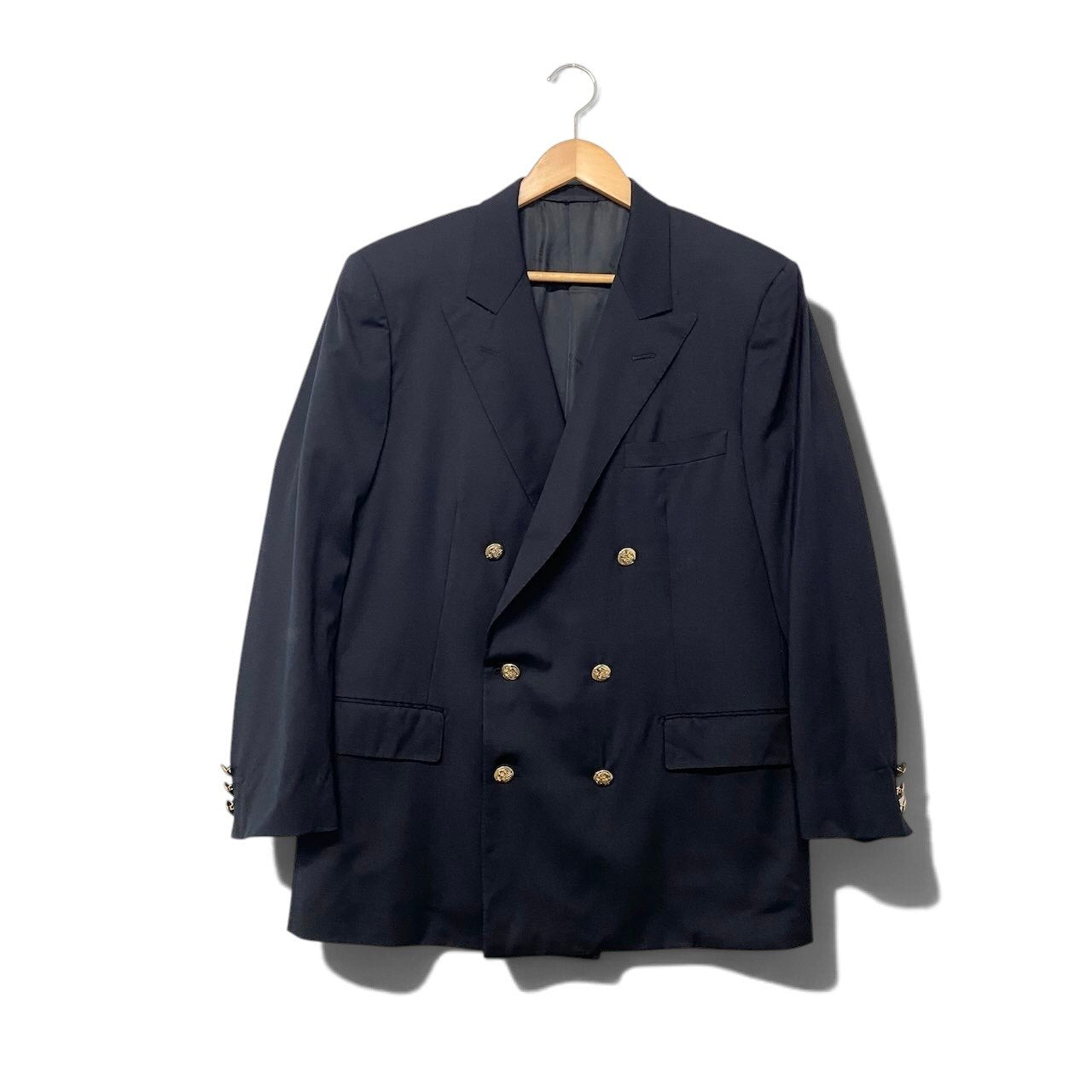37h31 LANVIN PARIS ランバン テーラードジャケット Super100's ダブルブレスト 金ボタン サイズ52 ネイビー メンズ 紳士服o07t