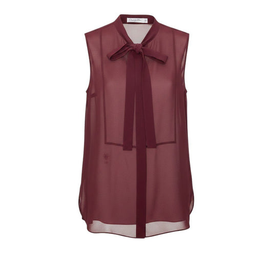 Ef26 Christian Dior クリスチャンディオール ノースリーブシアートップス ボウタイリボンシャツ シルクシャツ CDロゴ レディース 女性用 F38 7A21527L1658 ボルドー シルク100％u02t