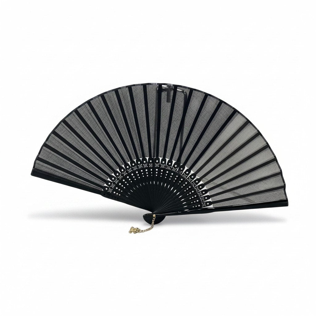 f18 CELINE セリーヌ 扇子 トリオンフチャーム付き Triomphe Charm Japanese Folding Fan ブラック 保存袋 箱付t18r