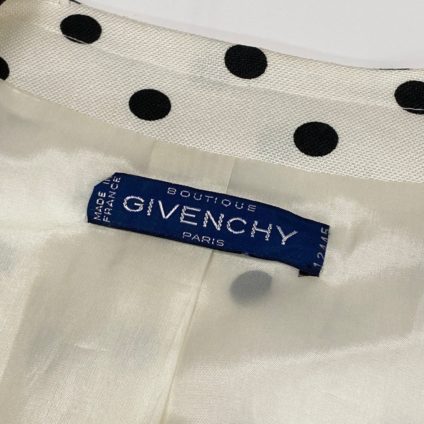 48d16 GIVENCHY ジバンシー Vintage 半袖ジャケット 金ボタン ポルカドット柄 フランス製 ホワイト ブラック レディース 女性用u02t
