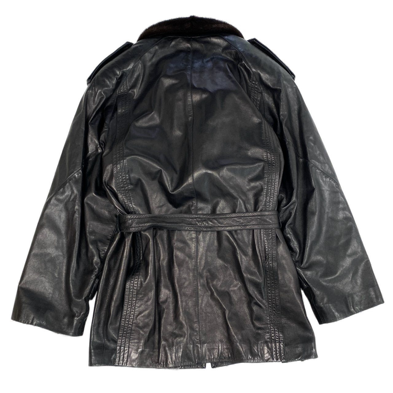 16k10 ZILLI ジリ― ミンクファー付き レザーコート 48 ブラック フランス製 MINK FUR LEATHER COATt18r