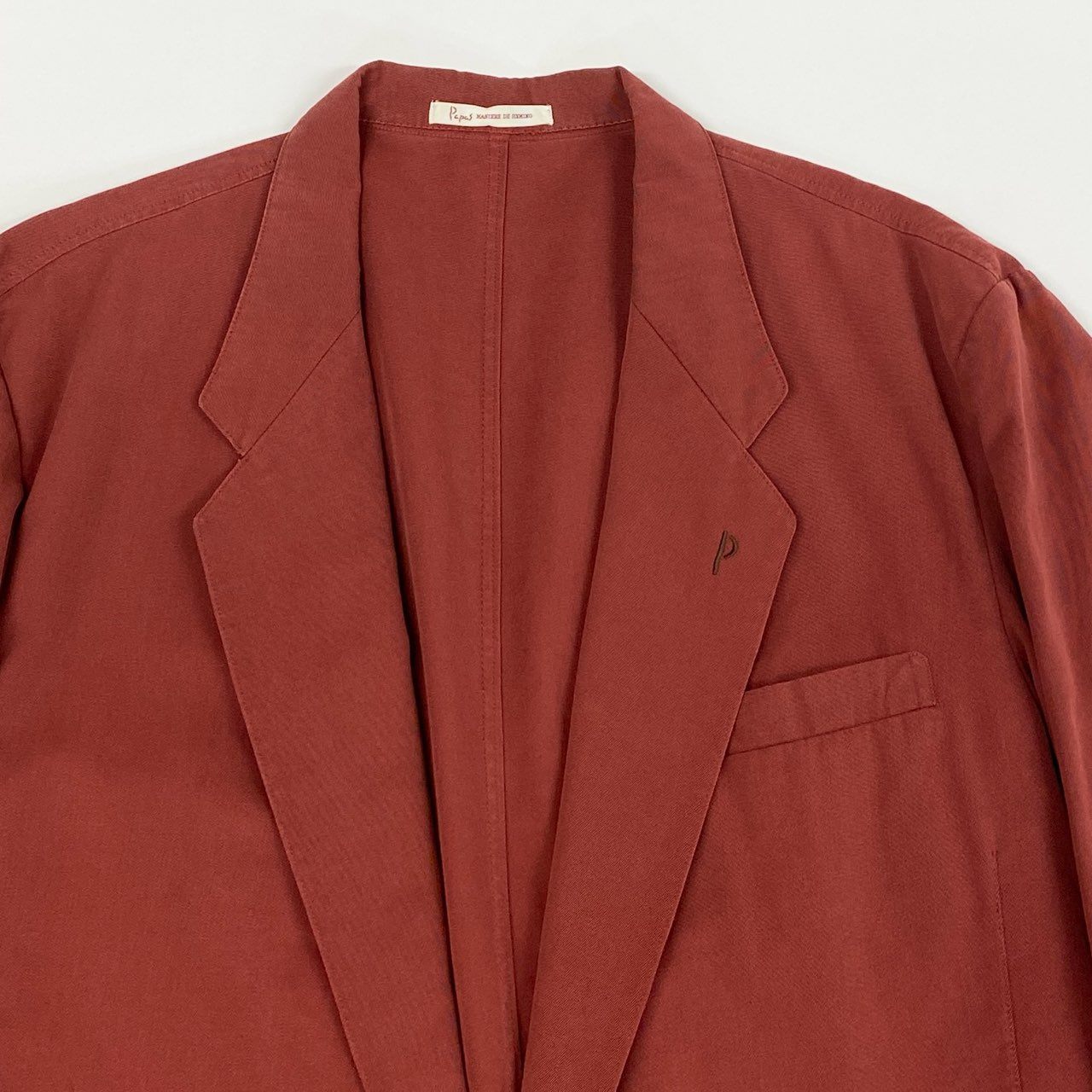 36a7 Papas パパス テーラードジャケット サマージャケット ロゴ刺繡 M レッド メンズ 紳士服u02t