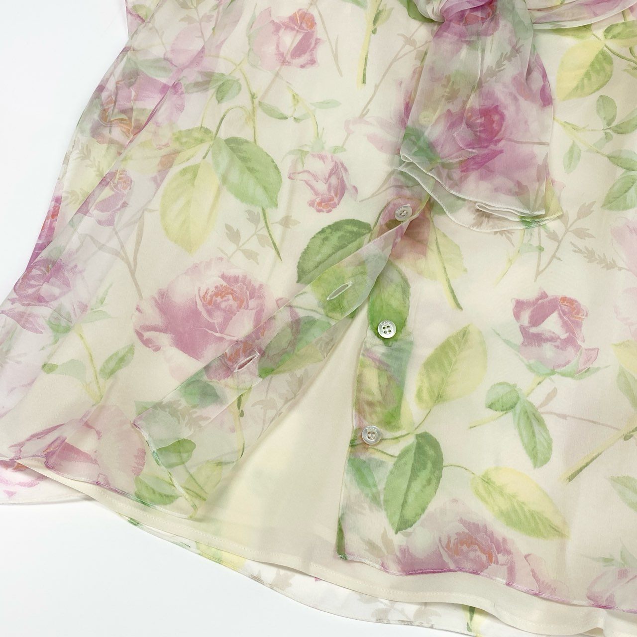 Ed9 Christian Dior クリスチャンディオール シアー素材 花柄シルクブラウス 半袖ブラウス サイズ40 マルチカラー レディースta1