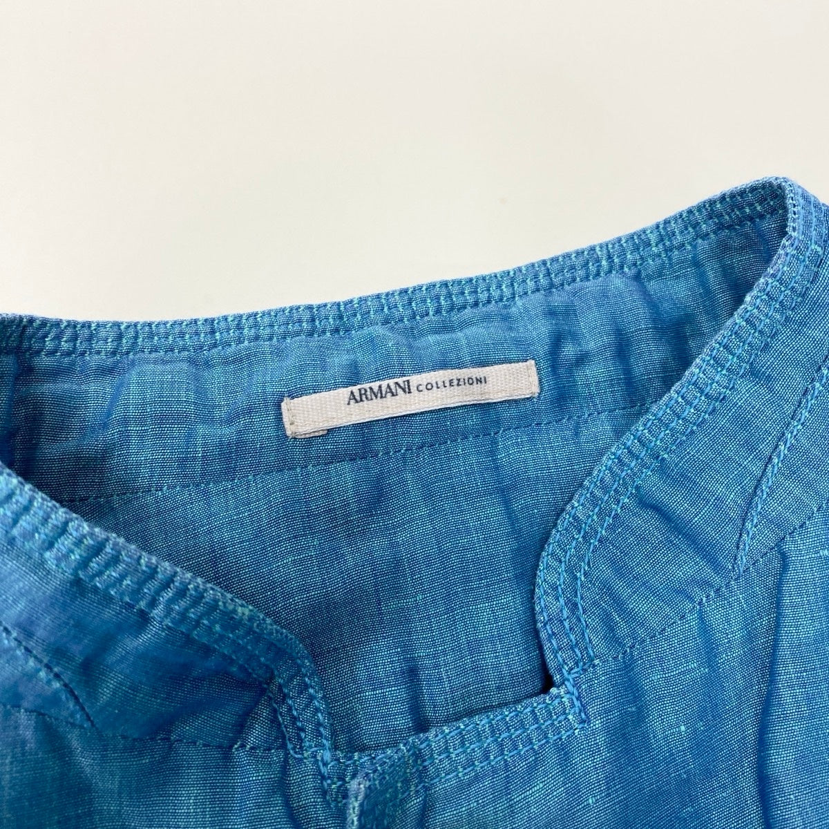 49g18 【美品】 ARMANI COLLEZIONI アルマーニコレツィオーネ スタンドカラージャケット EU54 ブルー系 コットン/リネン/シルク メンズ 紳士服u02t