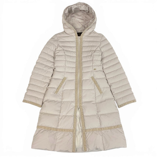 78a21 TOCCA トッカ ベルベット切替 ダウンコート フーデットロングコート ダブルジップ アウター レディース 女性用 サイズ0 ピンクベージュ系u02t