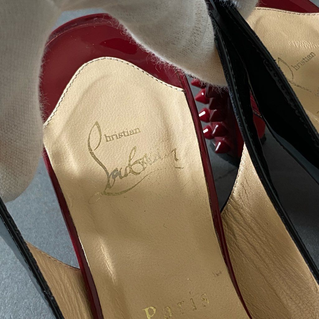 3h2 Christian Louboutin クリスチャンルブタン LEMERPONT 70 エナメル ミュールパンプス 37 ブラック パテントレザー サンダル シューズ イタリア製