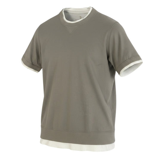 Me25 BRUNELLO CUCINELLI ブルネロクチネリ Vガゼット レイヤード 半袖Tシャツ カットソー サイズM  カーキ コットン100％ メンズ 紳士服k02i