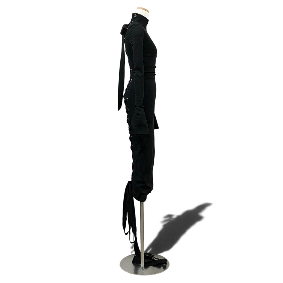 Ej22 BALENCIAGA バレンシアガ 2024AW バックレース ミディドレス ワンピース Back Lace-Up Design Tie Closure Dress 831227 Size 38 ブラック サイドジップ Side Zippert18r