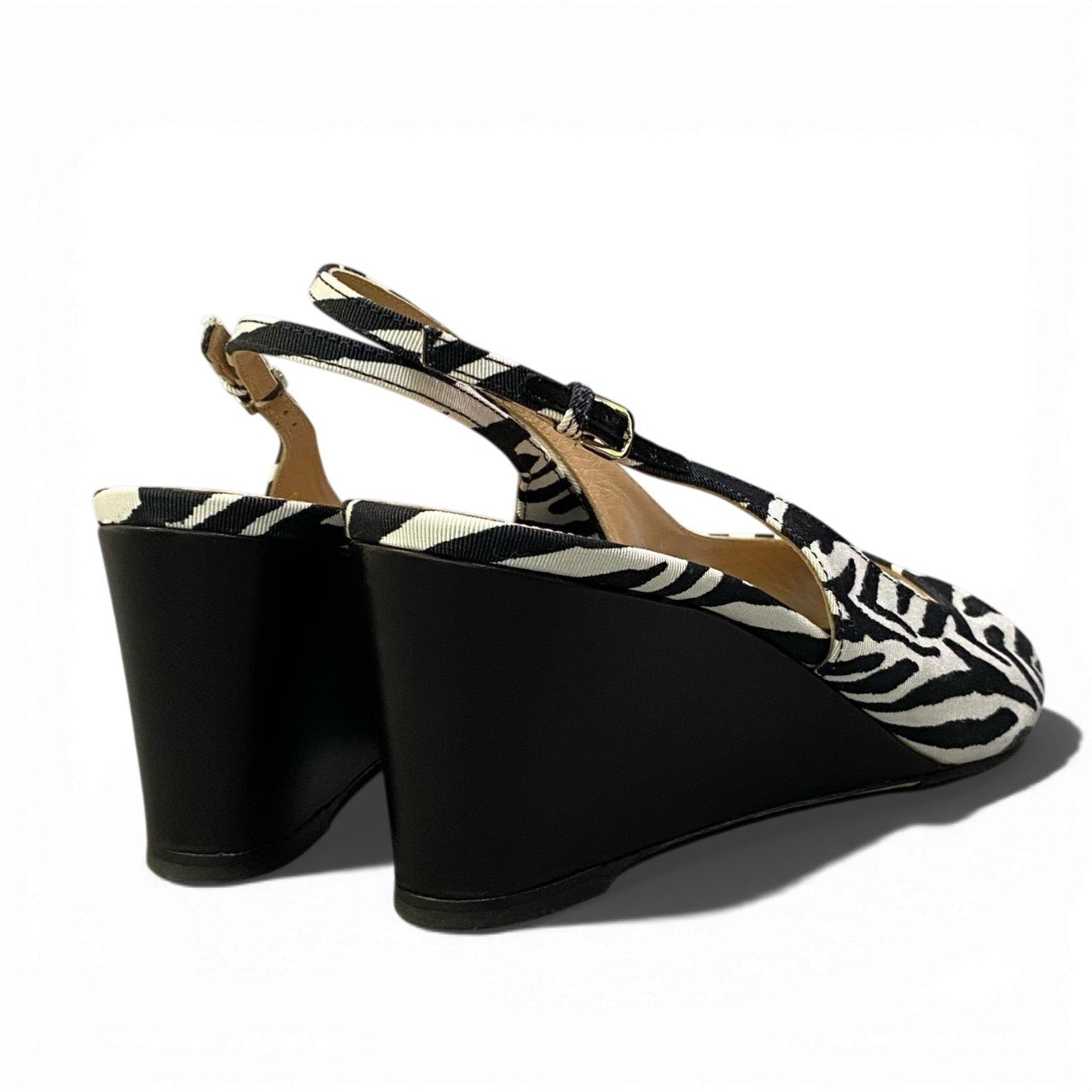 1k26 sergio rossi セルジオロッシ ウェッジソール ストラップサンダル オープントゥ ゼブラ柄 レディース 女性靴 イタリア製 37 ブラック ホワイトu02t