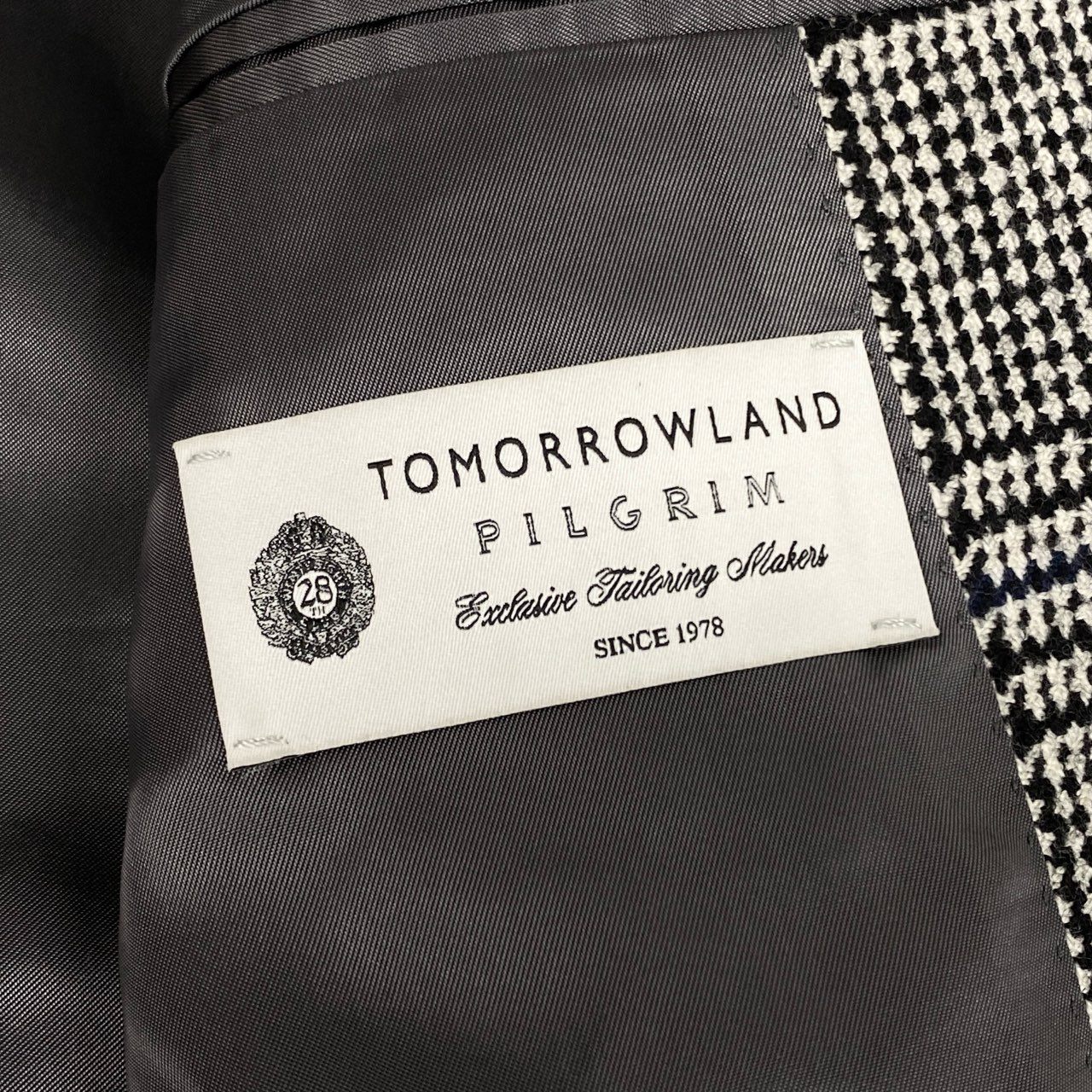 59j6 TOMORROWLAND トゥモローランド PILGRIM チェスターコート ウールコート カシミヤ混 グレンチェック ロング 52S ブラック ホワイト ネイビーu02t