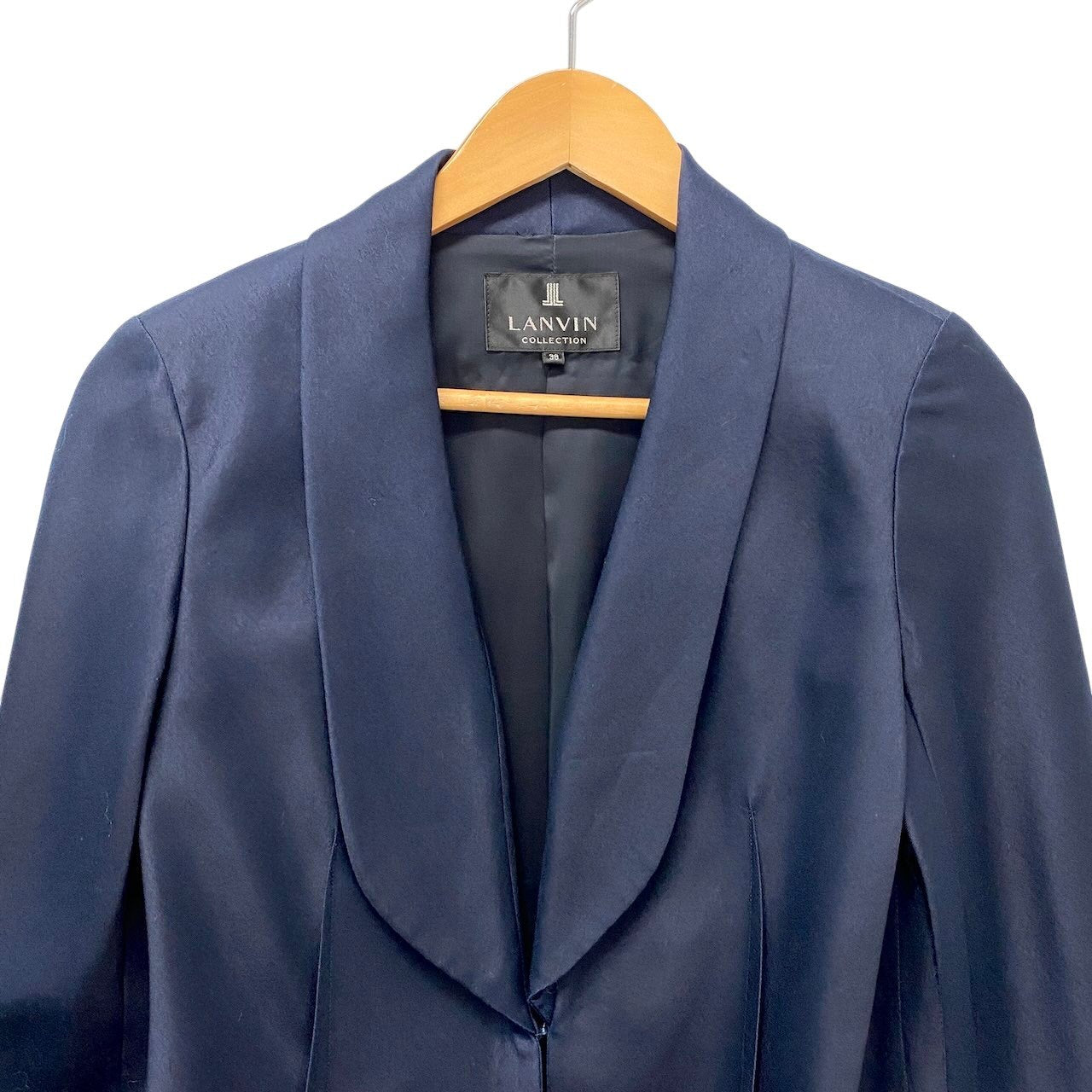 62g7 LANVIN COLLECTION ランバンコレクション セットアップ スカートスーツ フォーマル シルクウール混 サイズ38 ネイビー レディース 女性用o07t