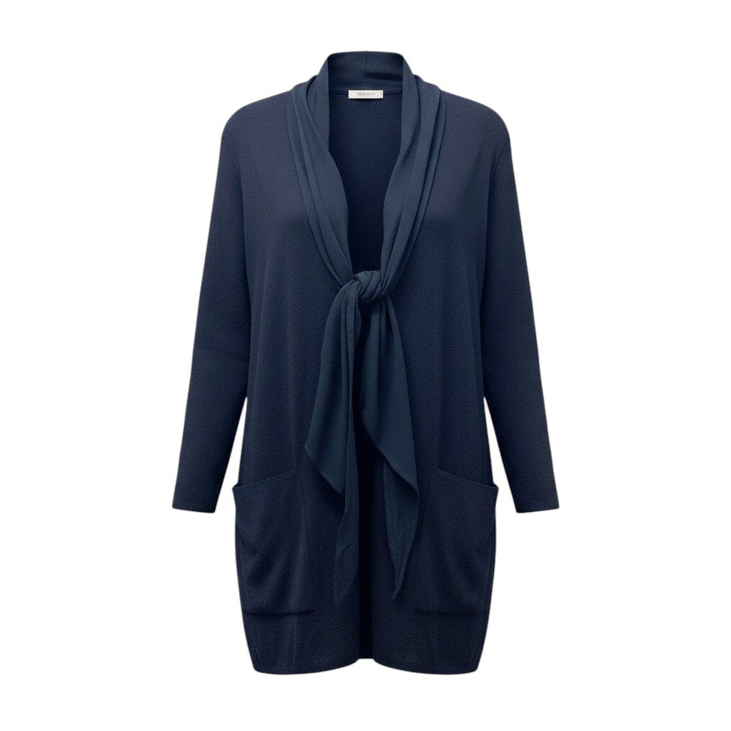 82f16 Max Mara マックスマーラ ロングニットカーディガン 異素材切替 ウールニット ネイビー レディース 女性用u02t