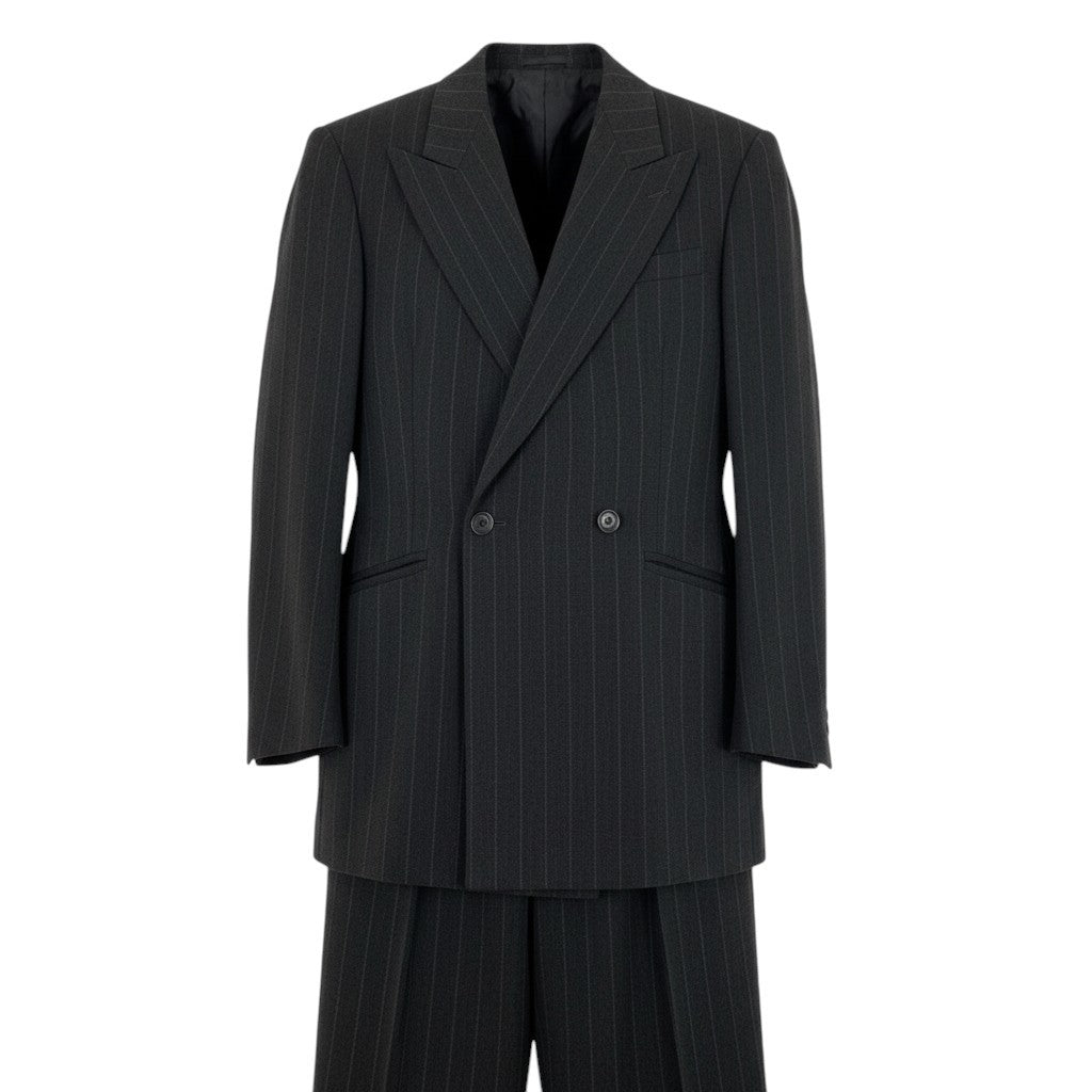 66j6 GIORGIO ARMANI ジョルジオアルマーニ ストライプ ダブルブレスト スーツ セットアップ サイズ50 グレー フォーマルt18r