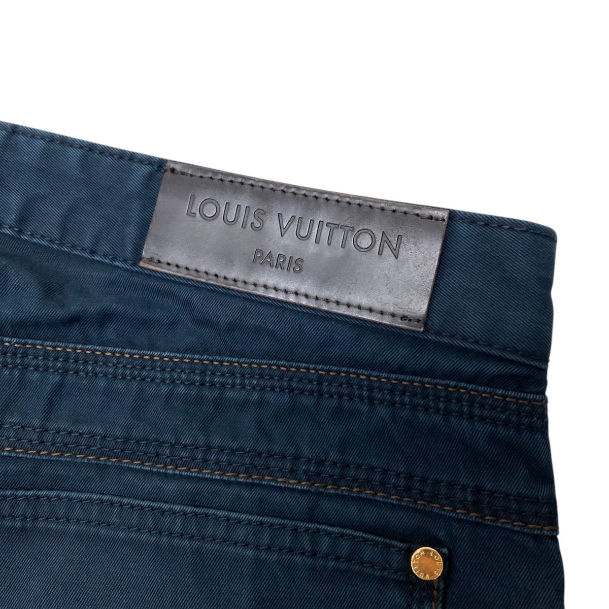 7j19 LOUIS VUITTON ルイヴィトン カラーデニム ストレートパンツ 金ボタン サイズ38 ネイビー コットン100％ メンズo07t