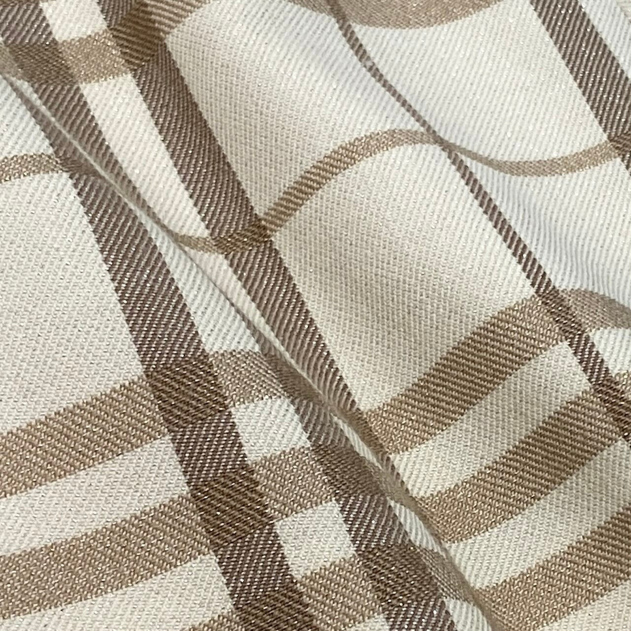 Ig6 BURBERRY LONDON バーバリー ラメ混 タックスカート チェック柄 サイズ34 ベージュ アイボリー ウール レディースo07t