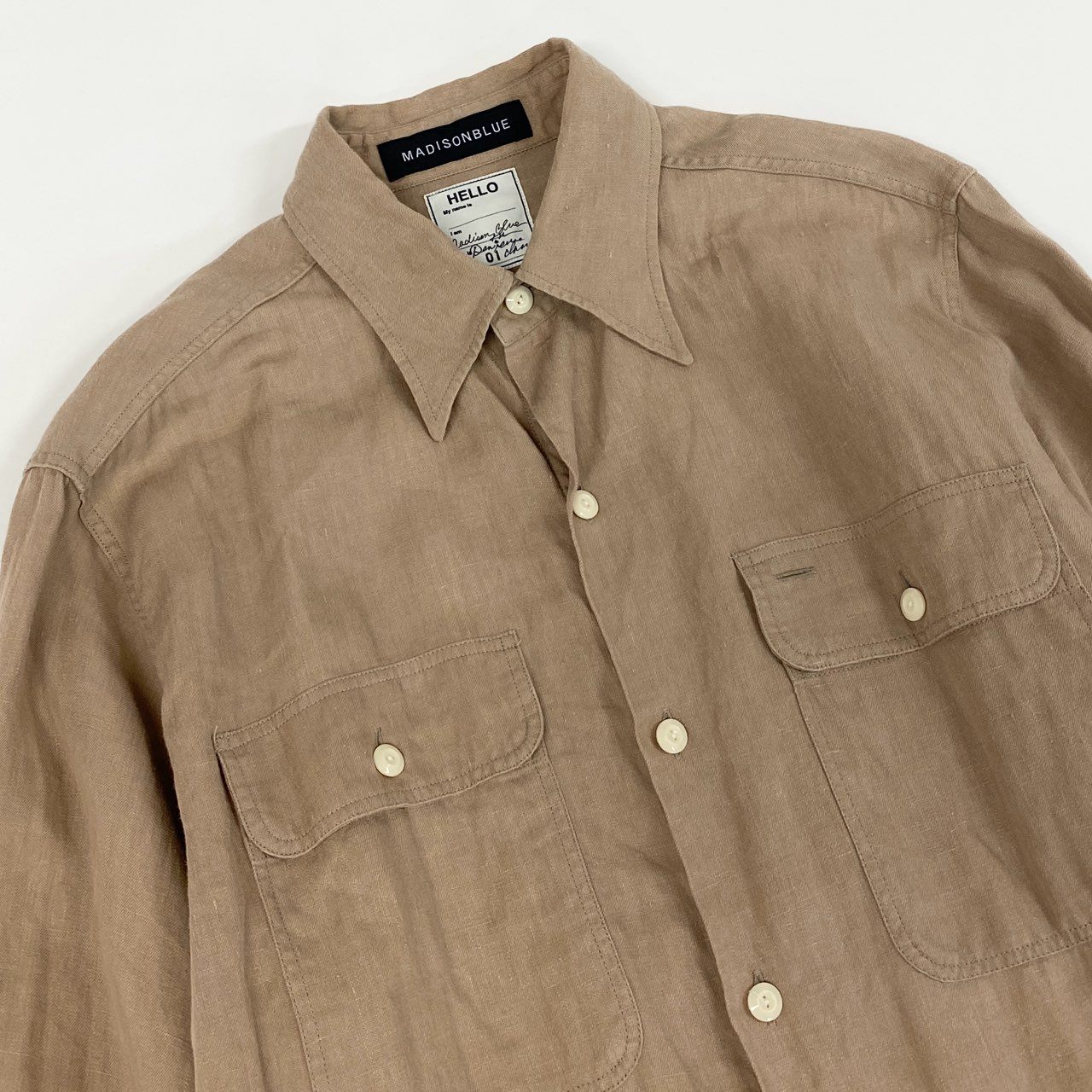 70f21 MADISONBLUE マディソンブルー ハンプトンリネンシャツ 長袖シャツ 無地 メンズシャツ ブラウス メンズ 男性用 MB181-5044 01 ベージュ リネン100％