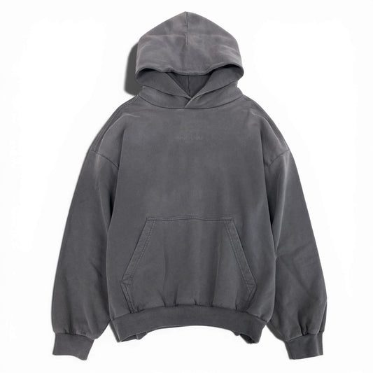 33L22 【極美品】BALENCIAGA バレンシアガ ユニセックス 2024SS ヴィンテージウォッシュ加工 バックロゴ刺繍 パーカー サイズS ダークグレーk02i