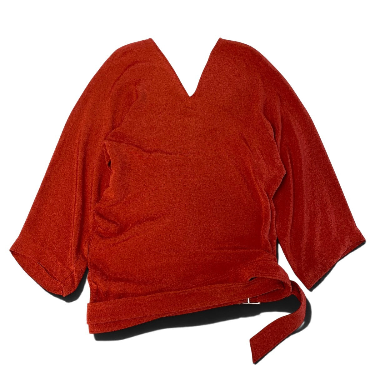 Ej16 Hermès エルメス マルジェラ期 Vネック 裾ベルト トップス レッド レディースo07t