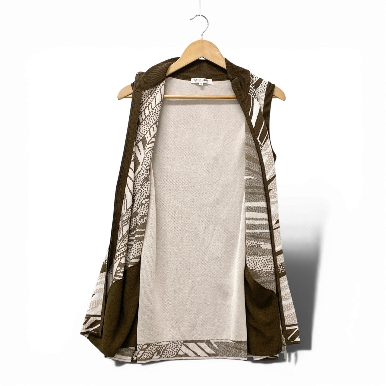 14b13 LEONARD SPORT レオナール スポーツ ジップアップニットベスト ダブルジップ チュニック丈 0557786 42サイズ ブラウン系 レディース 女性用u02t