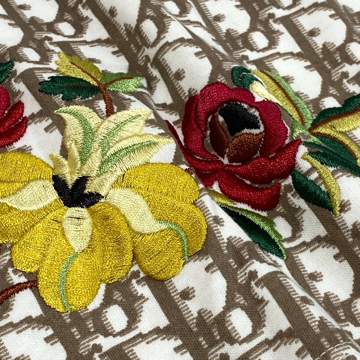 g11 Christian Dior ノースリーブカットソー タンクトップ トロッター 花刺繍 フランス製 5E1655960 40サイズ ホワイト ブラウン コットン100％ レディース 女性用u02t